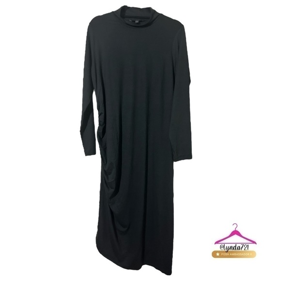 G.I.L.I. Ruched Knit Long Sleeved Midi Dress in Noir Black • Size 1X - Picture 6 of 9